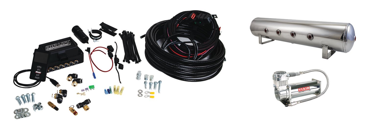 Air Lift 3P (1/4″ Air Line, 4 Gallon 7-Port Polished Tank, VIAIR 444C Compressor)